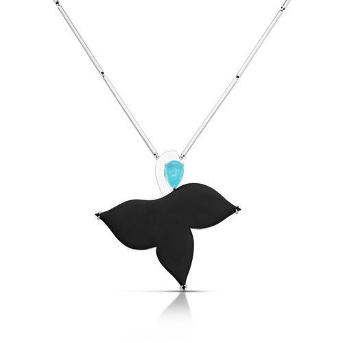 Dancing Queen Woman with Black Onyx and Paraiba Tourmaline set in 18K White Gold