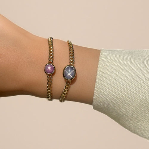 Star Ruby and Star Sapphire Bracelets in 14K Yellow Gold